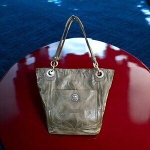Coach Purse Womens Large Gray Patent Leather Op Art C Stitch Alex Tote 14265